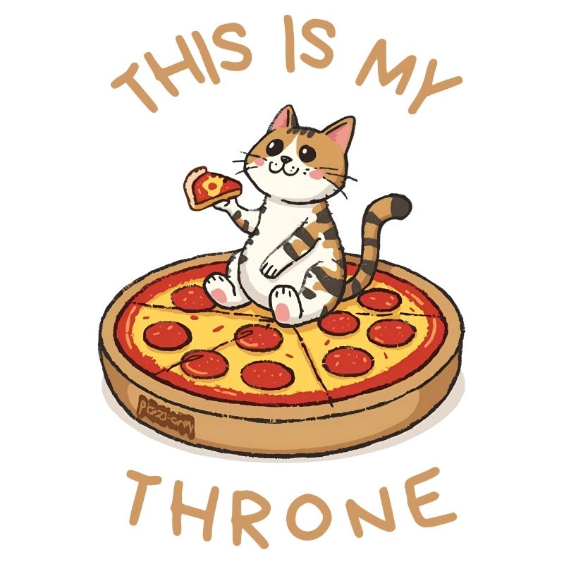 Chat de dessin animé sur pizza – C’est mon trône