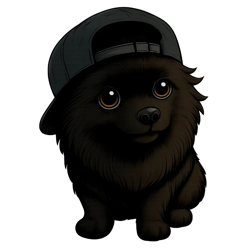 Funny Spitz Dog with Cap and Expression