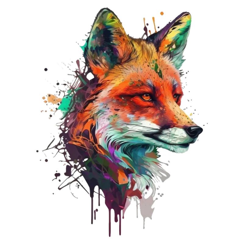 Renard avec des éclaboussures colorées de couleur