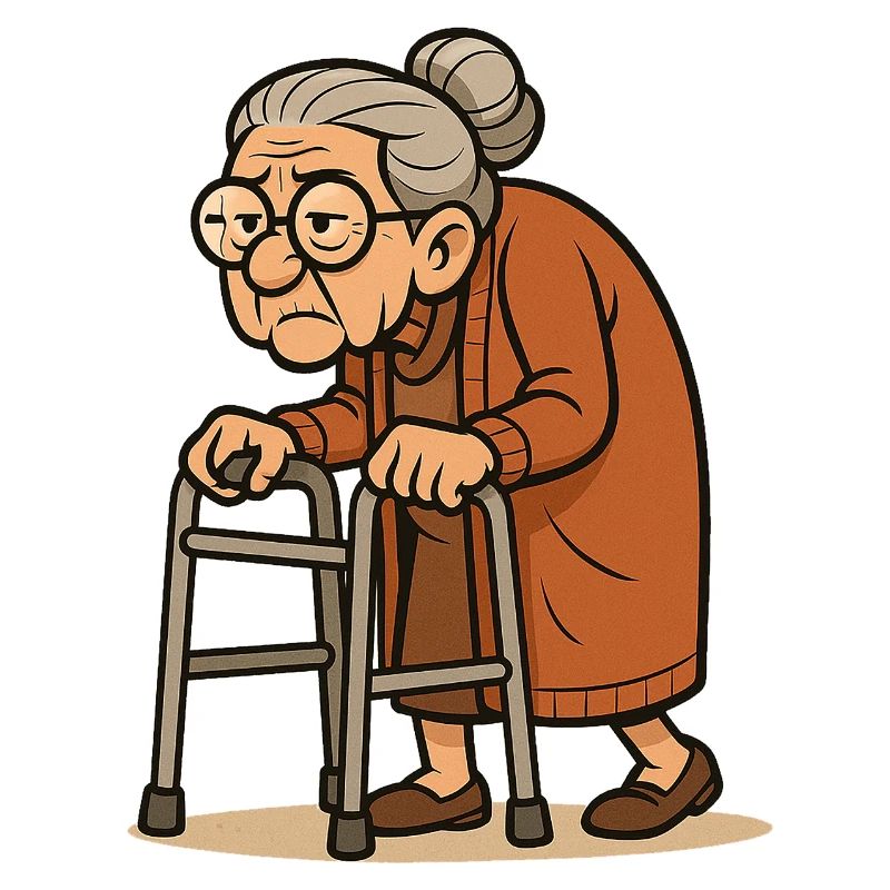 Humorvolle Seniorin mit Rollator Illustration