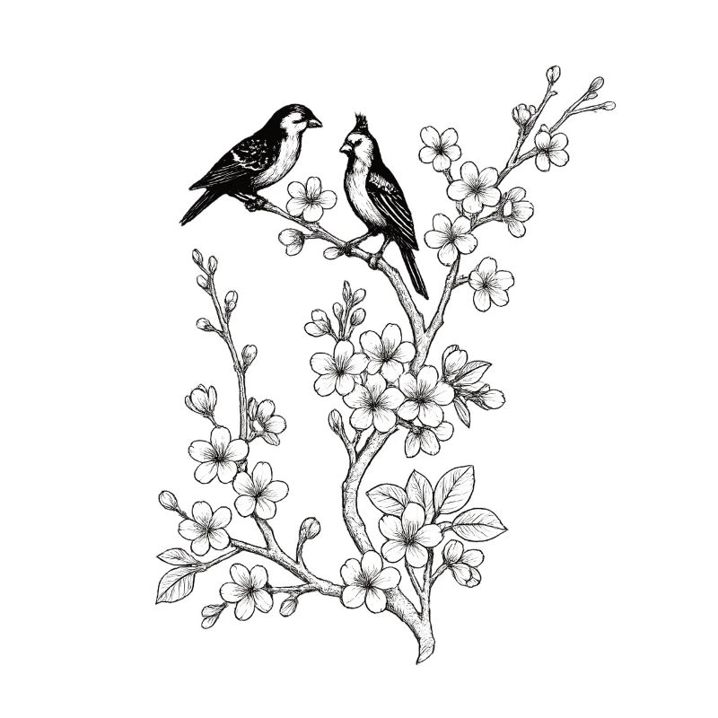 Birds on cherry branch