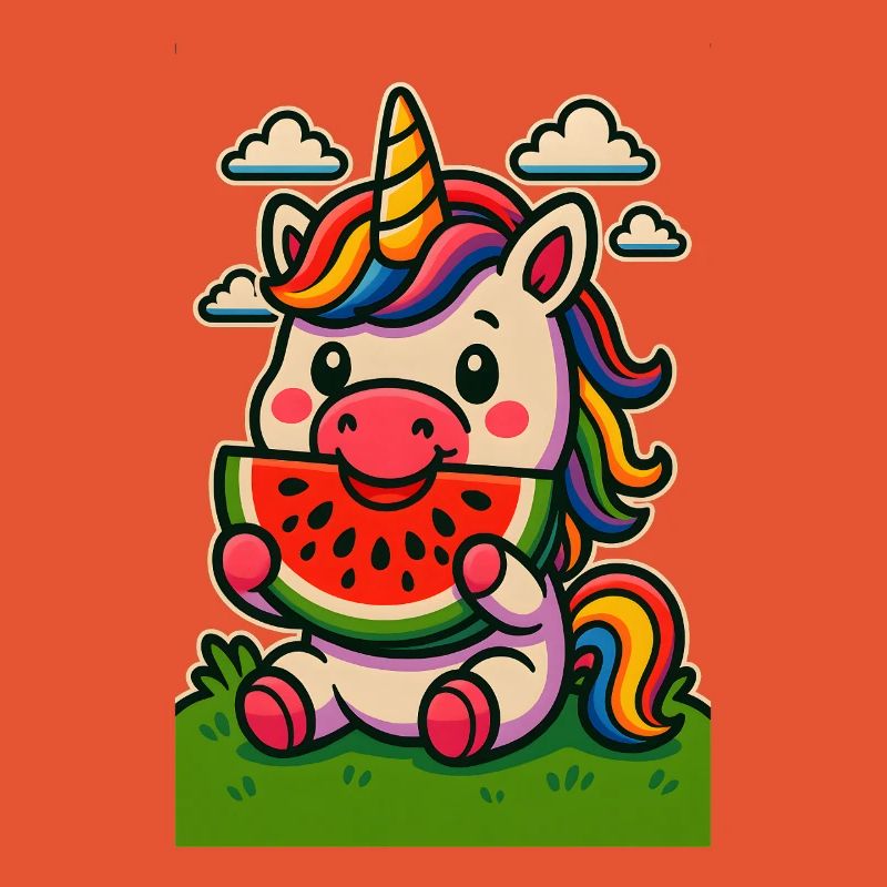 Licorne arc-en-ciel mangeant de la pastèque
