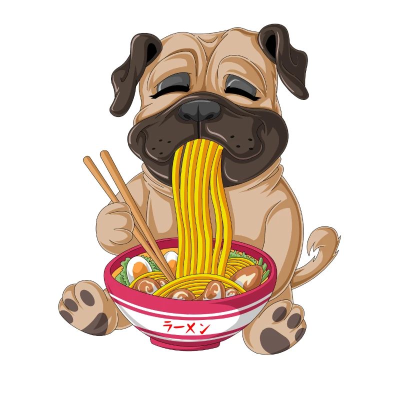 T-shirt Ramen mangeant du carlin mignon