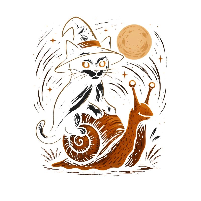 Moonlight cat on snail
