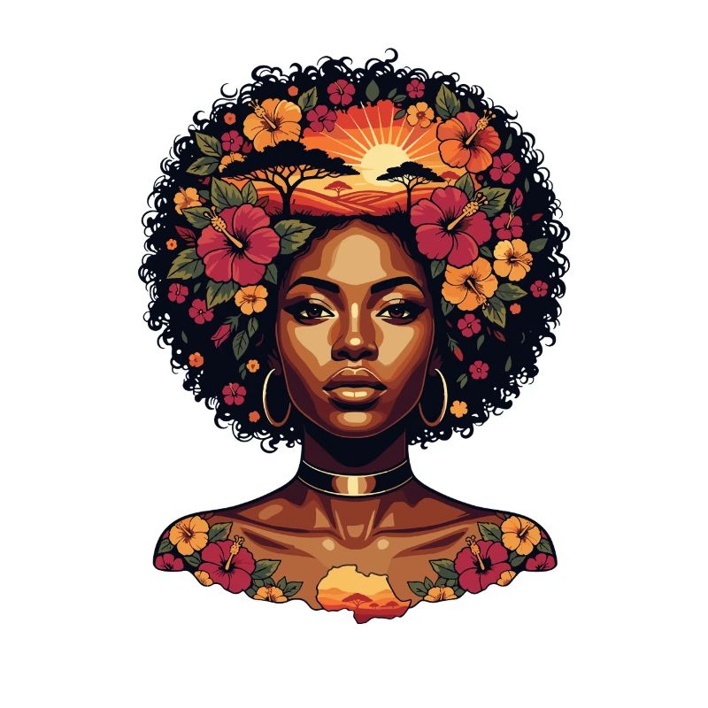 Portrait de fleurs afro Coucher de soleil