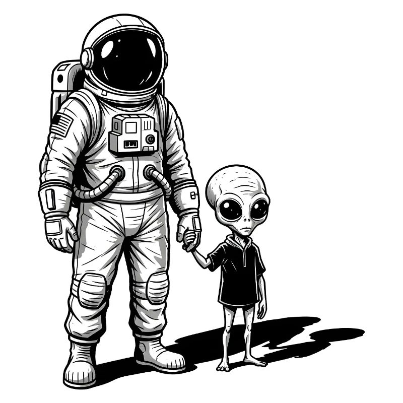 Astronaute et extraterrestre main dans la main