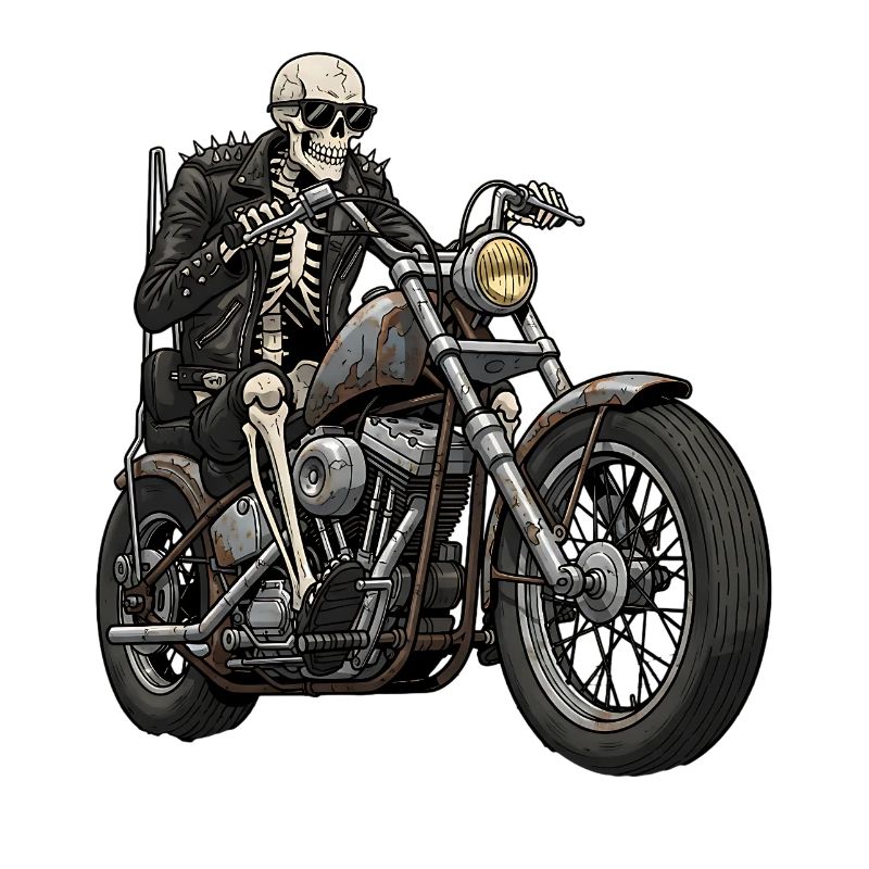 Skeleton Biker on Chopper Motorcycle Retro