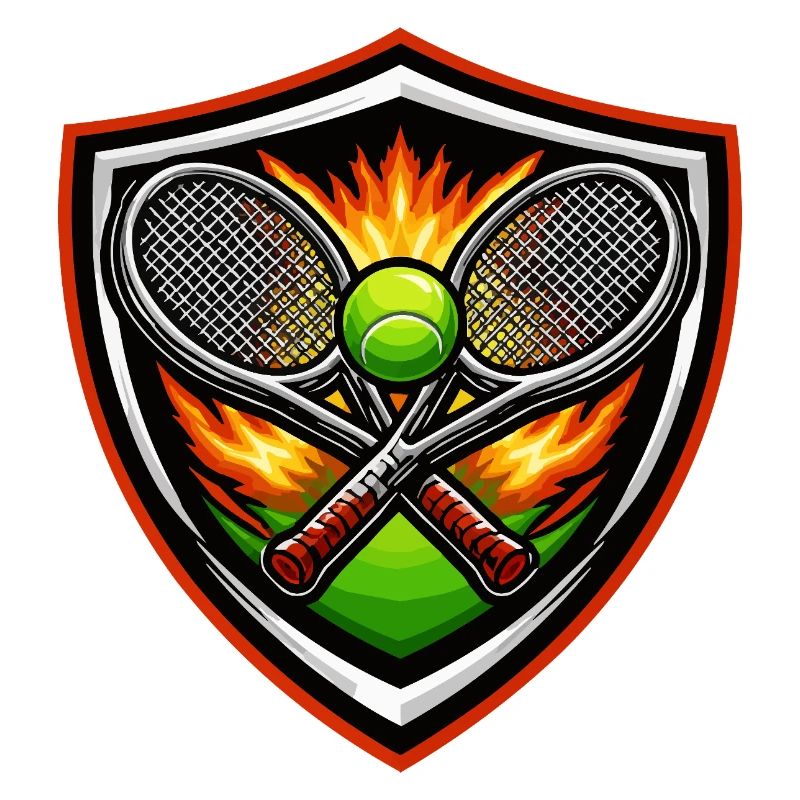 Flaming Tennis Shield Emblem