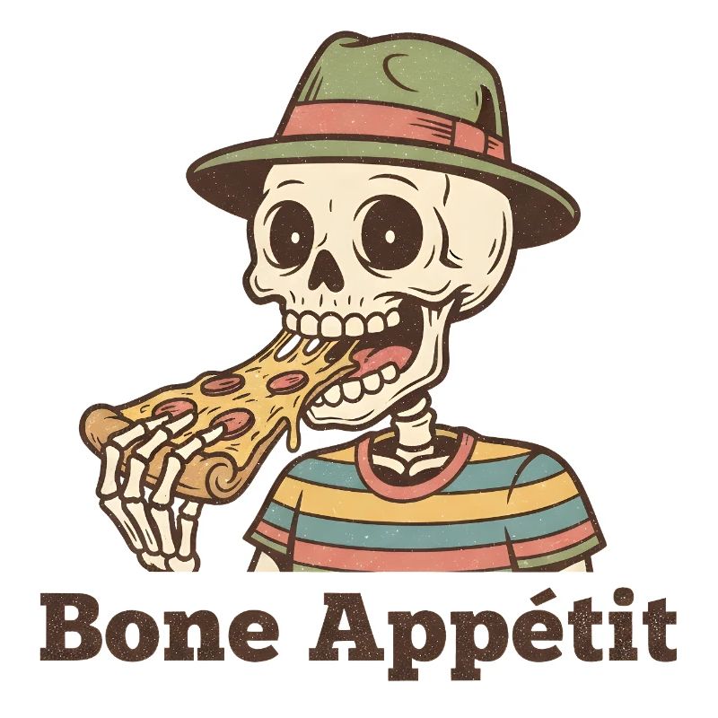 Bone Appétit Skeleton mange de la pizza