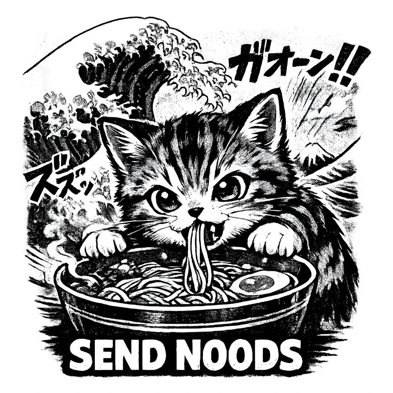 Cat Eats Ramen Noodles Poster