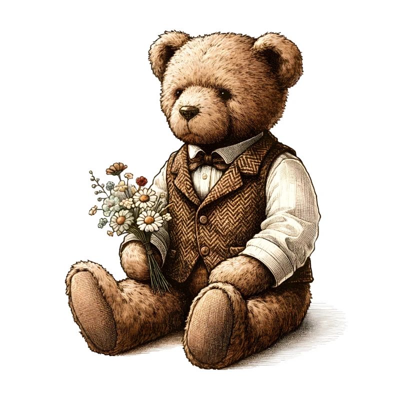 Vintage-Teddy mit Blumen: Ein Hauch von Nostalgie