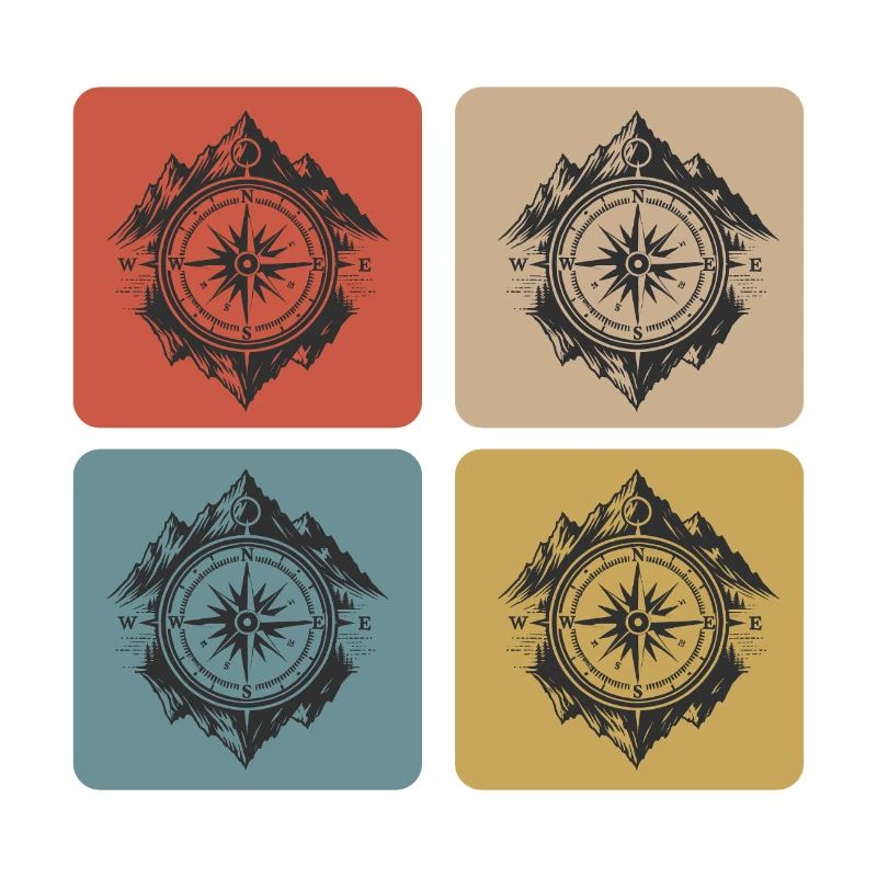 Compass & Mountains Vintage Design