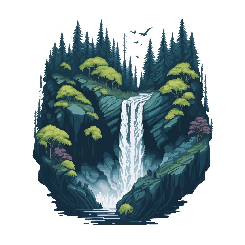 Luminous forest waterfall