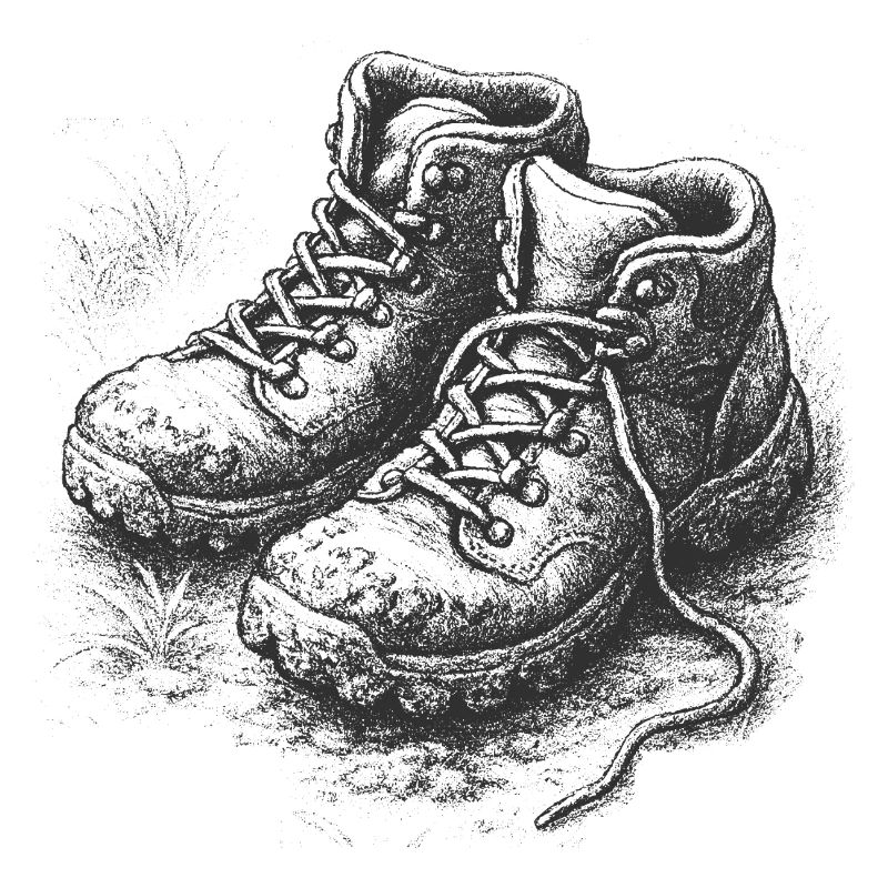 Rustikale Wanderschuhe als Detail-Illustration