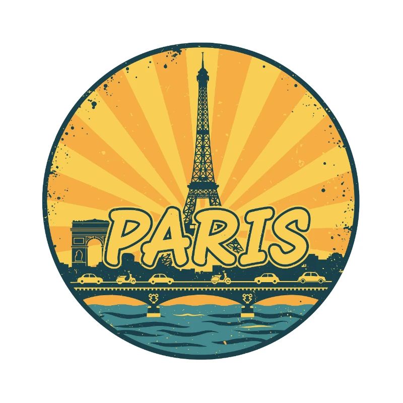 Paris City Skyline Eiffelturm Retro Sonnenuntergangsabzeichen