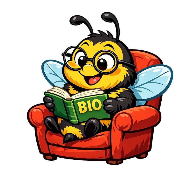 Biene liest ein Buch über Bio