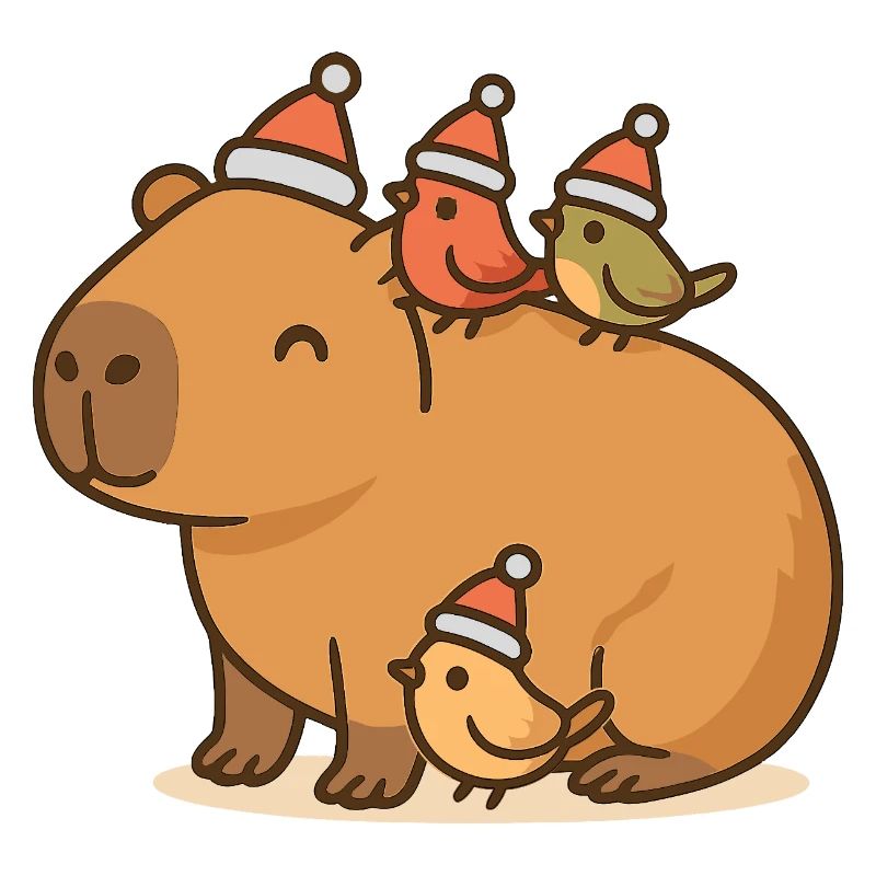 ✨ Capybara aux oiseaux de Noël – Doux et paisible