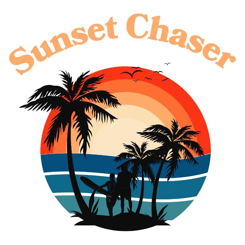 Retro Surfer Sunset Palm Tree Graphic