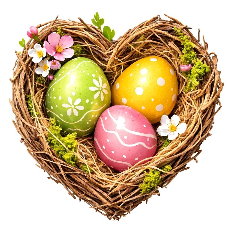 Heart-shaped Easter basket with eggs