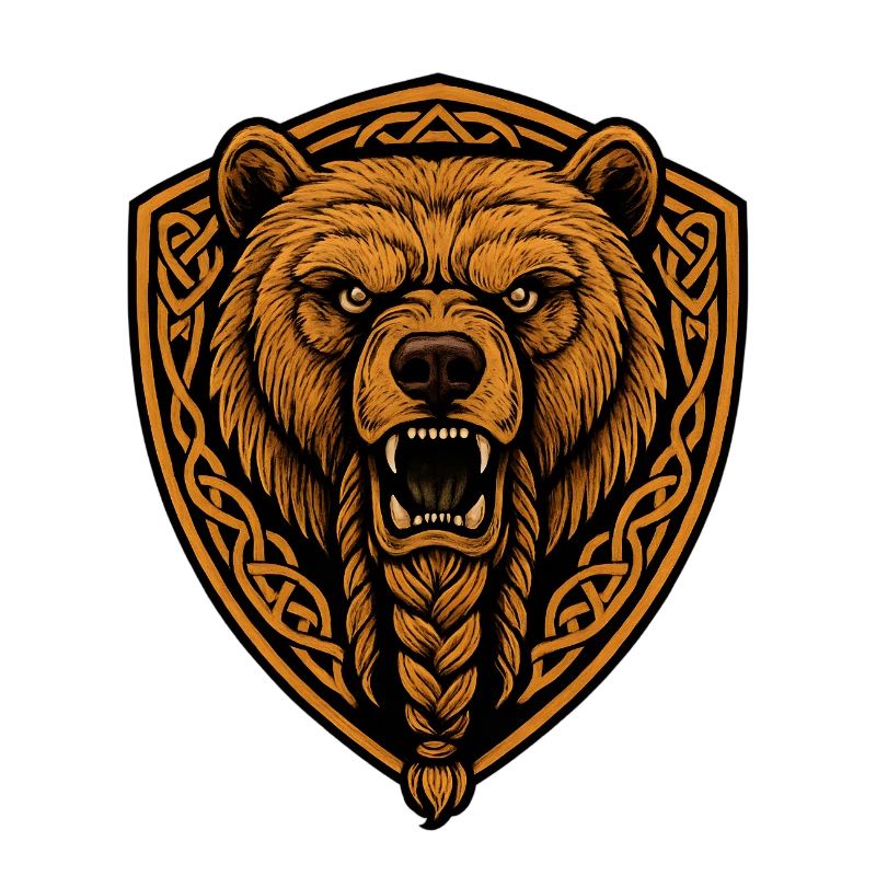 Brown bear in shield with braid