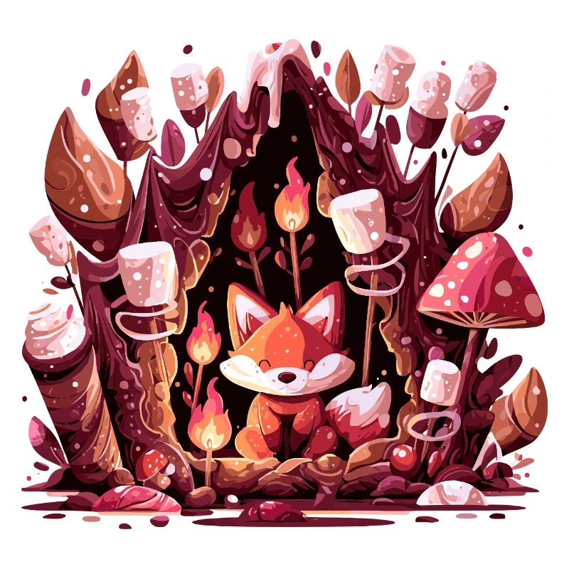 Renard dans l’incendie de forêt champignon
