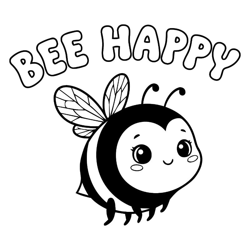 Bee Happy – Cute Bee Lineart Black White
