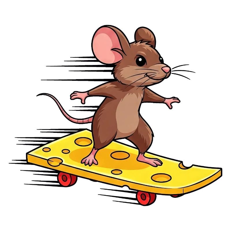 Cool Mouse with Skateboard Cheese Lover Funny
