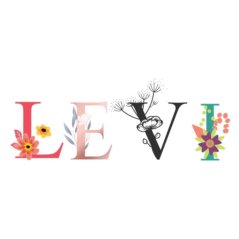 LEVI Name Art avec des fleurs brodées