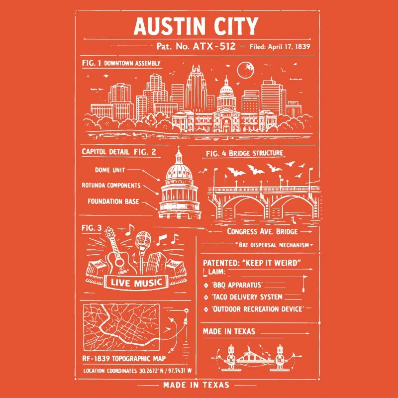 Austin City Skyline Map Print