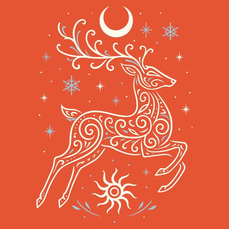 Springender Yule Hirsch mit Sonne & Mond