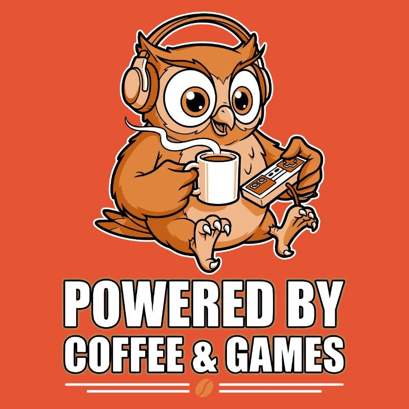 Eule mit Kaffee und Games