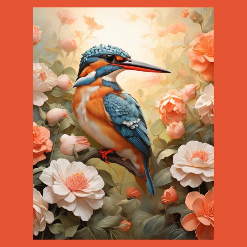 Martin-pêcheur dans une mer de fleurs