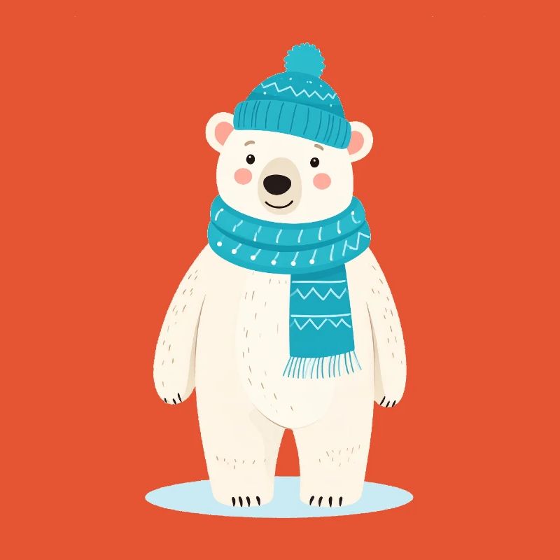 Cute polar bear with hat and scarf