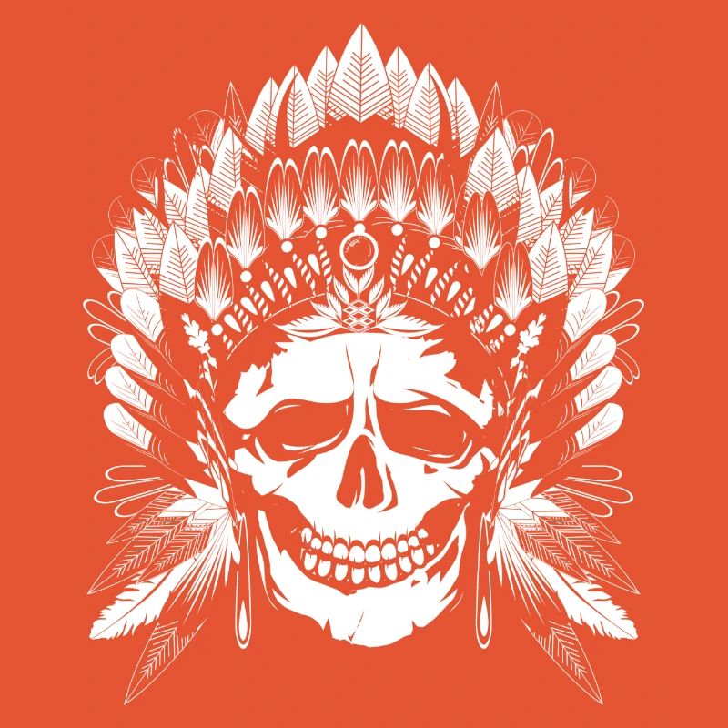Totenkopf mit Kopfschmuck eines Häuptlings