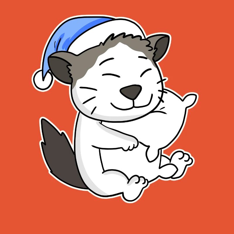 Sleeping Tired - Cat with Pillow and Sleepy Cap