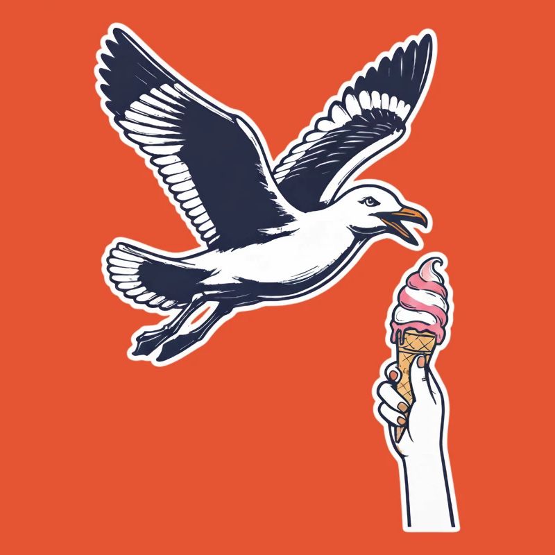 Mouette drôle vole une glace