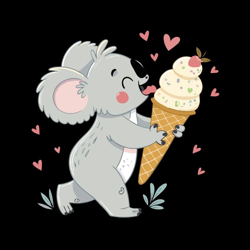 Koala gourmand et glace coeurs