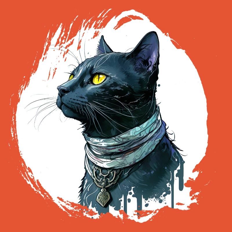 Chat noir avec éclaboussure