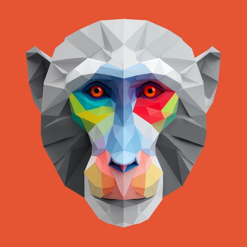 Colored Low-Poly Monkey Face Logo Art Design