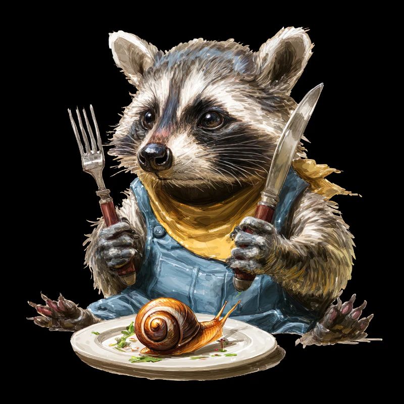 Raccoon chef with fork and knife