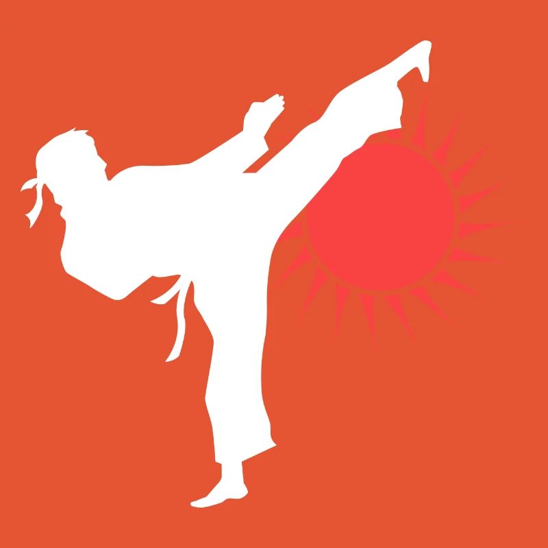 Karate Kick Silhouette with Red Sun