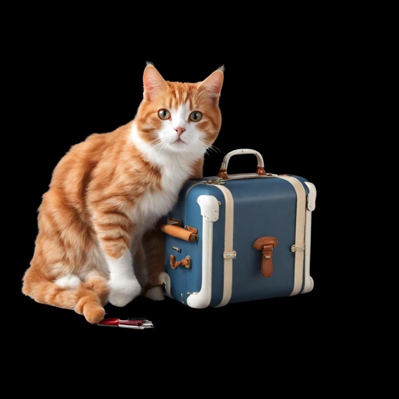 Whimsical Cat with Travel Suitcase Design