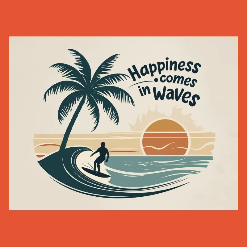 Surfer riding wave with sunset by the sea