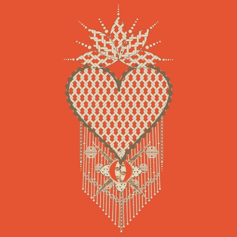 Macramé heart with filigree knot patterns