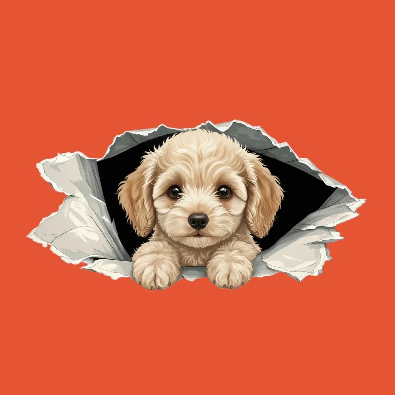 Cockapoo Spieur Mignon, papier déchiré par un Goldendoodle