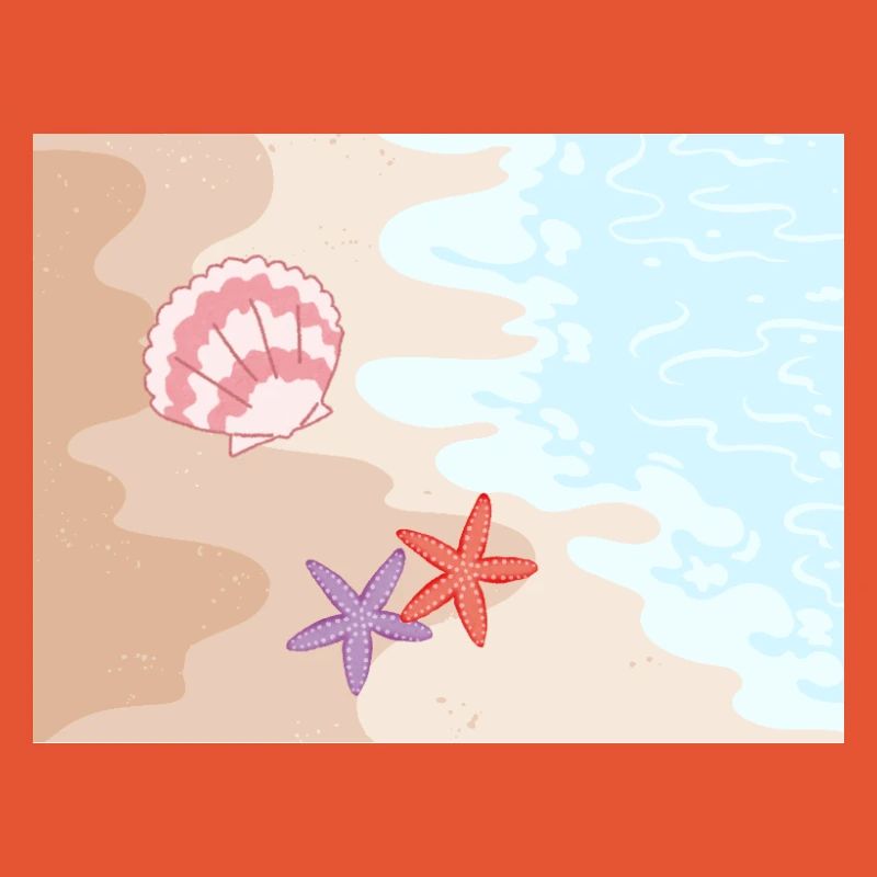 Plage d’été, étoiles de mer et coquillages