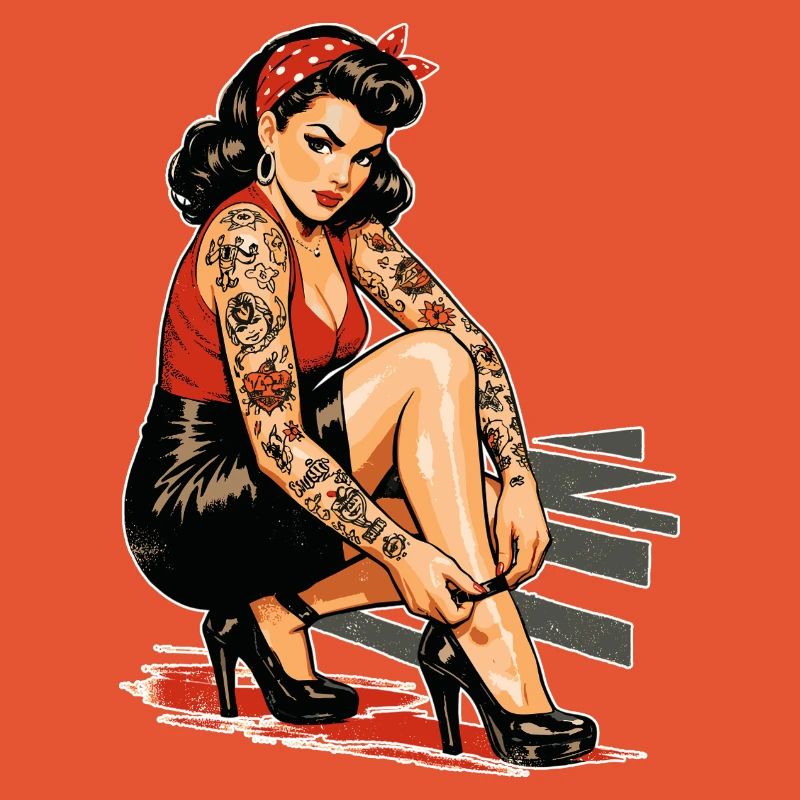 Tattoo Pin-Up: Retro Werbeprint & High Heels