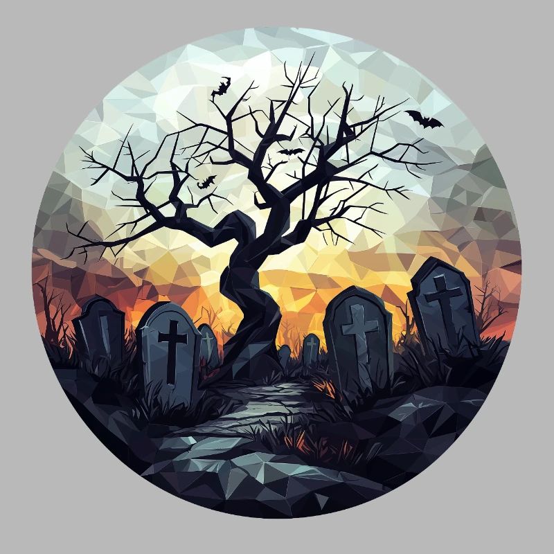 Spooky cemetery with gnarled tree