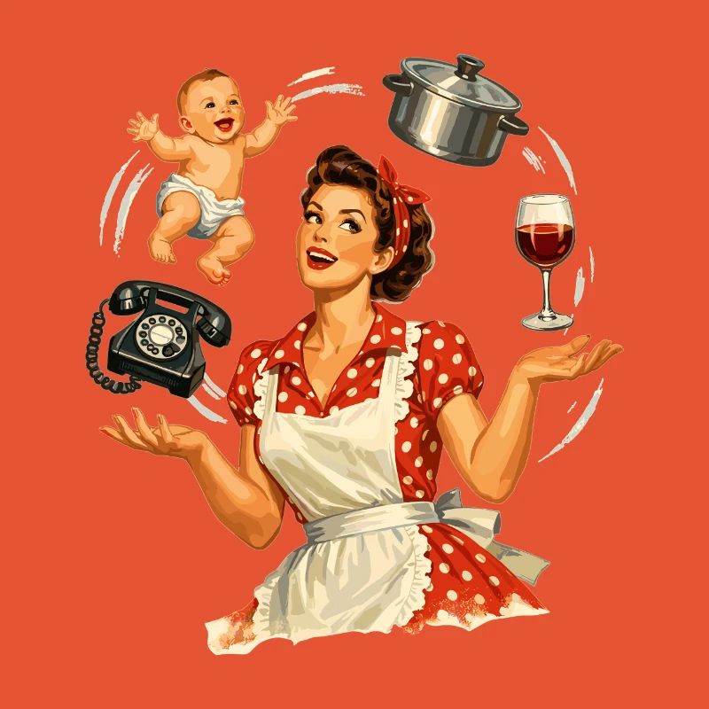 Retro Pin-Up Mom – Multitasking Illustration