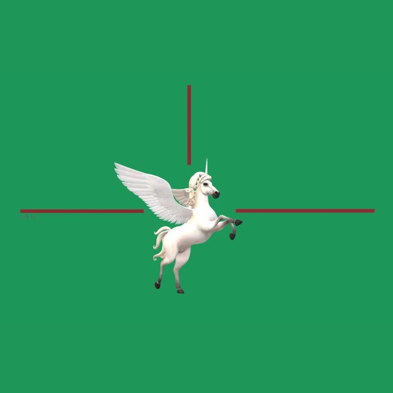 Licorne ailée devant des lignes rouges